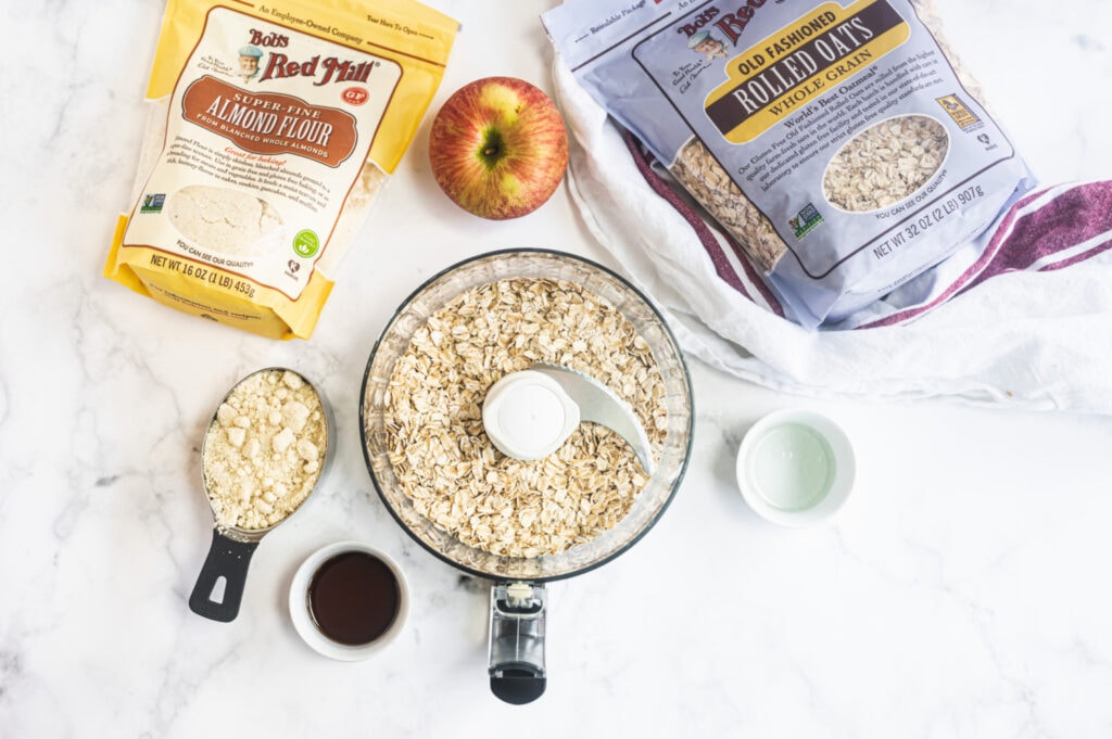 Overhead photo of individual ingredients needed to make a Gluten Free Apple tart