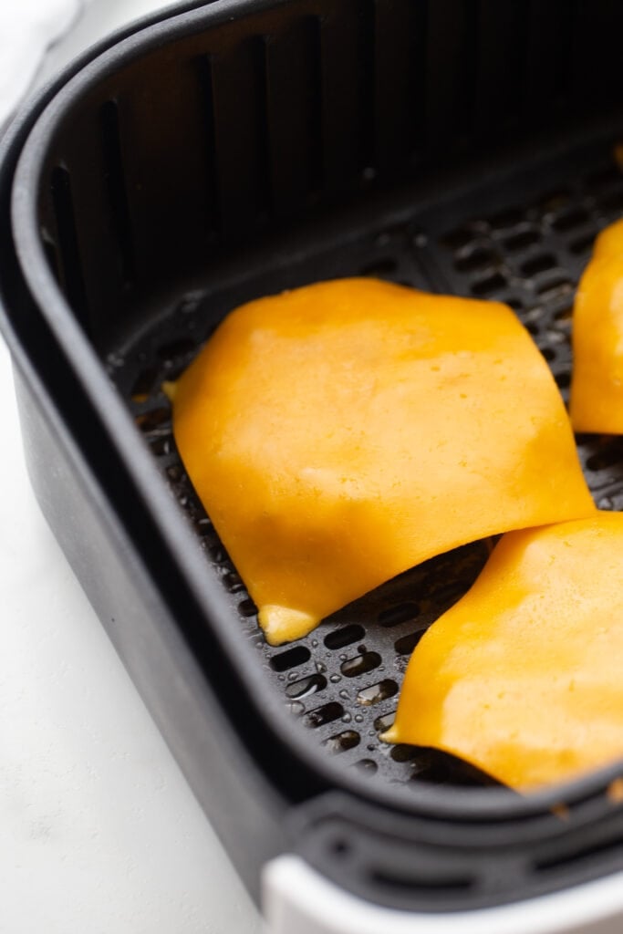 Ground Chicken Burgers in the air fryer topped with cheese