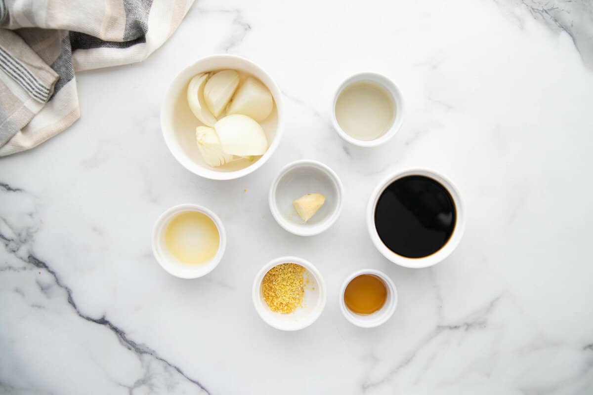 Ginger sauce ingredients in individual bowls,